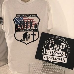 “We stand for this, kneel for this” men’s tee